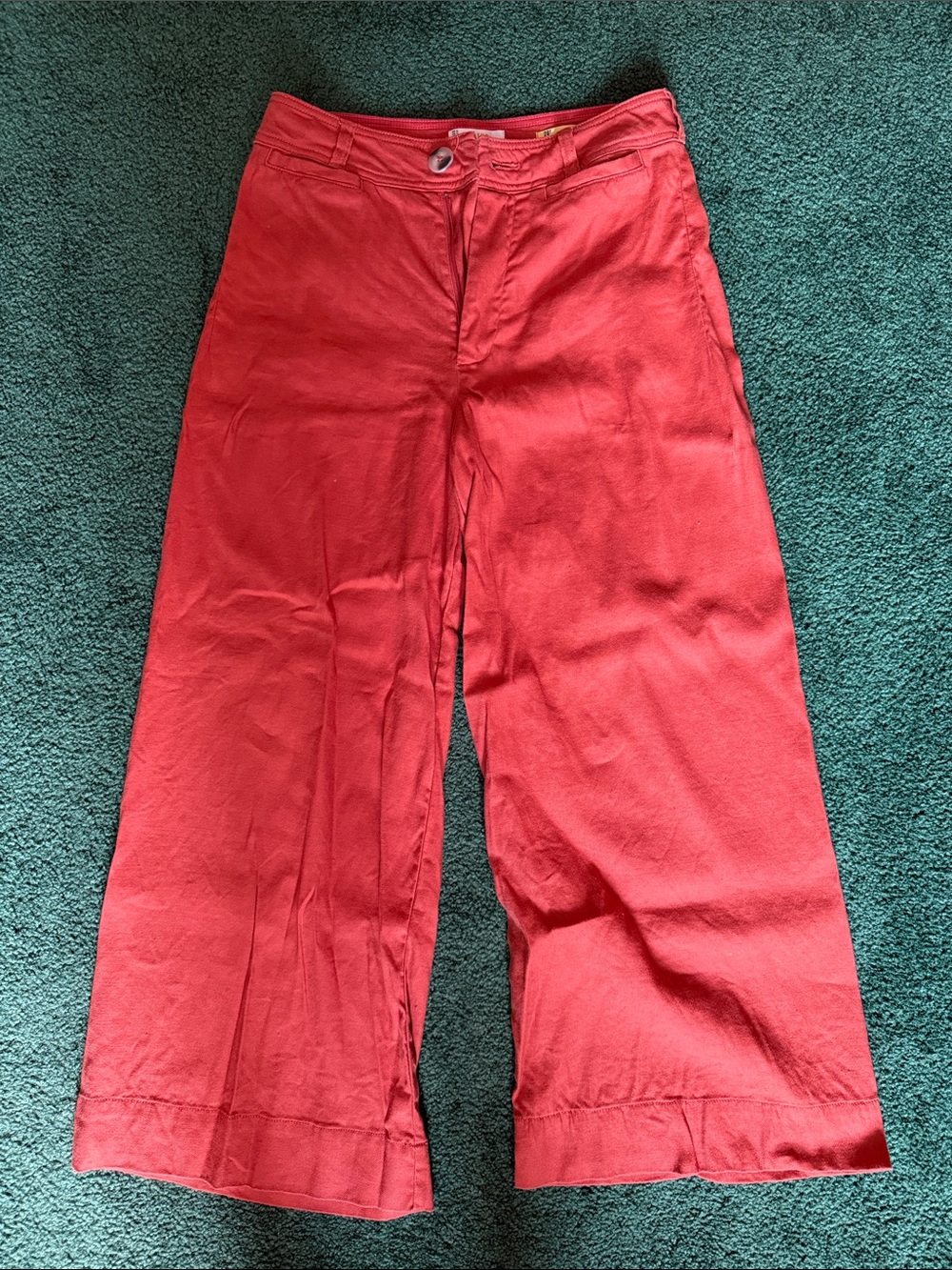 Maeve Anthropologie Linen High Rise Wide Leg Crop Pants Rust Orange 28P Petite